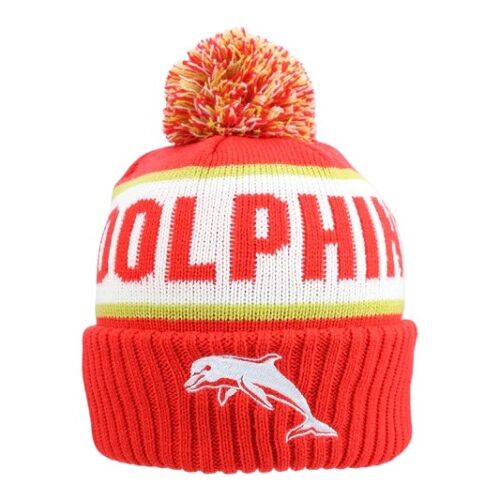 The Dolphins NRL Team Striker Acrylic Beanie Hat With Pom Pom