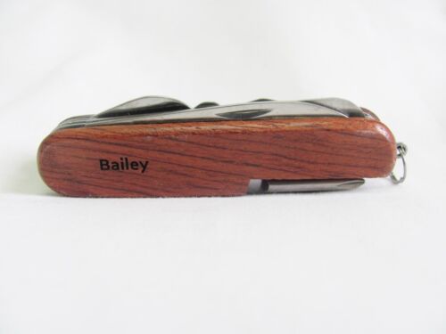 Bailey Name Personalised Wooden Pocket Knife Multi Tool With 10 Tools / Accessories