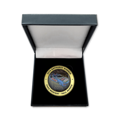 2014 Bathurst Winner Antique Gold Coloured Medallion In Box - Chaz Mostert Paul Morris Ford FG Falcon