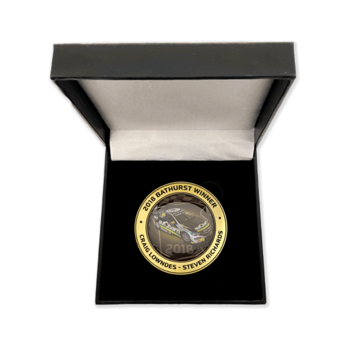 2018 Bathurst Winner Antique Gold Coloured Medallion In Box - Craig Lowndes Steven Richards Holden ZB Commodore