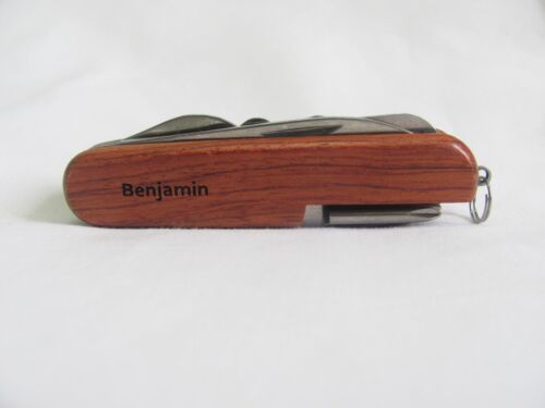 Benjamin Name Personalised Wooden Pocket Knife Multi Tool With 10 Tools / Accessories