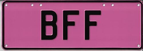 BFF Black On Pink  37cm x 13cm Novelty Number Plate 