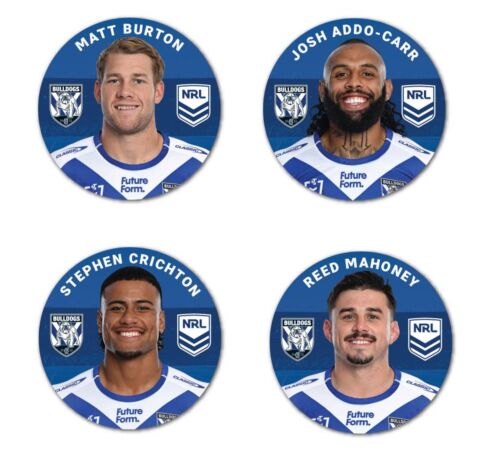 Canterbury Bulldogs NRL Team Player Image Bar Pin Button Badges x4 Burton Addo-Carr Crichton Mahoney 