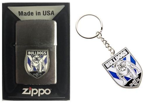 Set Of 2 Canterbury Bulldogs NRL Team Logo Refillable Zippo + Team Logo Key Ring