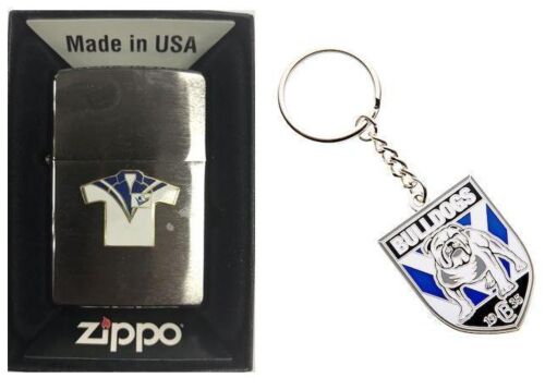 Set Of 2 Canterbury Bulldogs NRL Team Jersey Refillable Zippo + Team Logo Key Ring