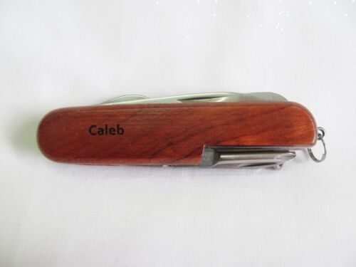 Caleb Name Personalised Wooden Pocket Knife Multi Tool With 10 Tools / Accessories