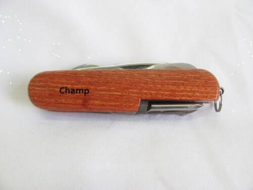 Champ  Name Personalised Wooden Pocket Knife Multi Tool With 10 Tools / Accessories