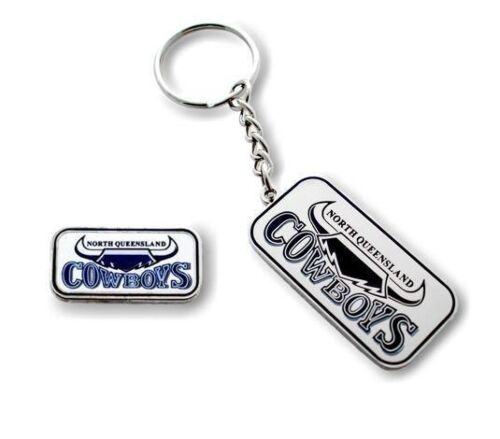 Set of 2 North Queensland Cowboys NRL Team Heritage Logo Collectable Lapel Hat Tie Pin Badge & Heritage Key Ring Keyring