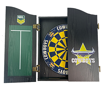 North Queensland Cowboys NRL Bristle Dartboard and Wooden Cabinet Dart Board 