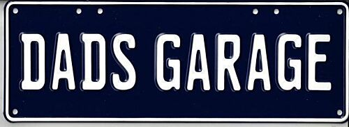 Dads Garage White on Navy Blue 37cm x 13cm Novelty Number Plate 