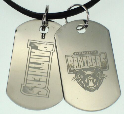 Penrith Panthers NRL Logo Mens Double Dog Tag S/S Leather Necklace Accessories