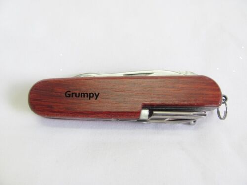 Grumpy  Name Personalised Wooden Pocket Knife Multi Tool With 10 Tools / Accessories