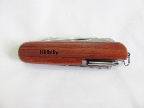 Hillbilly  Name Personalised Wooden Pocket Knife Multi Tool With 10 Tools / Accessories
