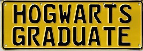 Hogwarts Graduate Black on Yellow 37cm x 13cm Novelty Number Plate 