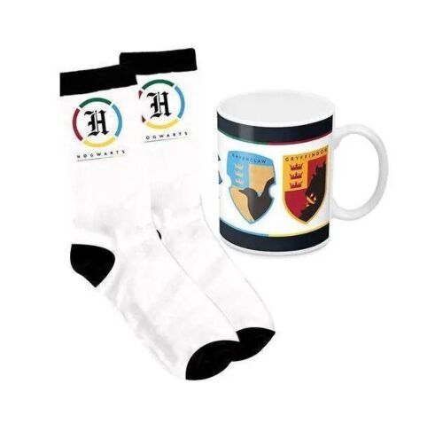 Harry Potter House Crests 330ml Ceramic Coffee Tea Mug Cup And Jacquard Knit Socks to fit Adult (7-11) Sock Gift Pack