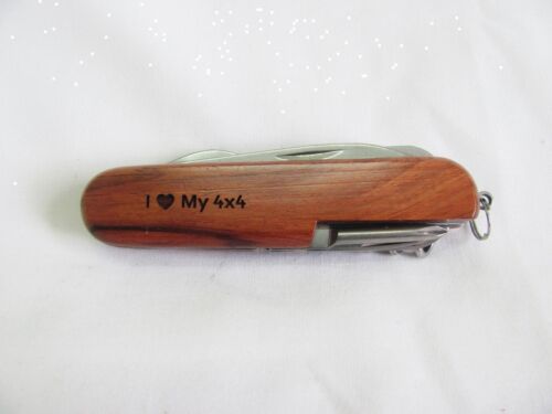 I Love My 4X4   Name Personalised Wooden Pocket Knife Multi Tool With 10 Tools / Accessories