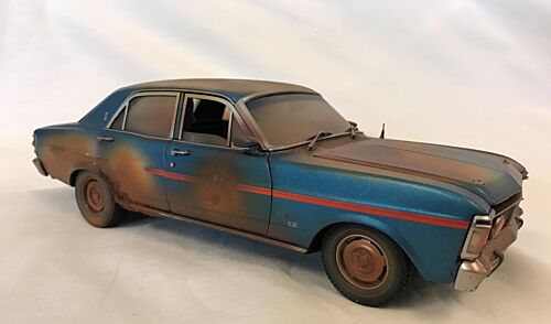 *CUSTOMISED* One Off Custom Model Barn Find - Ford XY Fairmont Grand Sport Electric Blue Die Cast Model Car 1:18