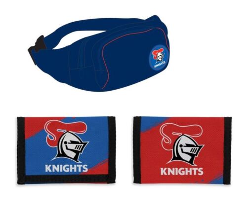 Set of 2 Newcastle Knights NRL Team Logo Waist Bag Bumbag & Nylon Velcro Sports Wallet