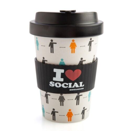Eco To Go Bamboo I Heart Social Distancing 470ml Travel Mug Keep Cup Coffee Tea 