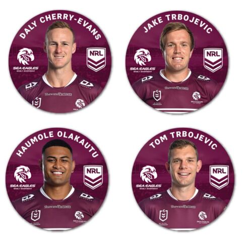 Manly Sea Eagles NRL Team Player Image Bar Pin Button Badges x4 Cherry-Evans Trbojevic Olakautu Trbojevic