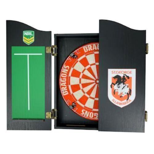 St George Illawarra Dragons NRL Bristle Dartboard and Wooden Cabinet Dart Board 
