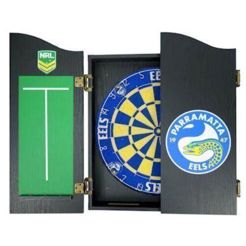Parramatta Eels NRL Bristle Dartboard and Wooden Cabinet Dart Board 
