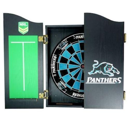 Penrith Panthers NRL Bristle Dartboard and Wooden Cabinet Dart Board 