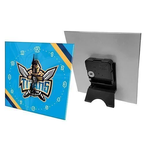 Gold Coast Titans NRL Analogue Mini Glass Clock Time With Stand