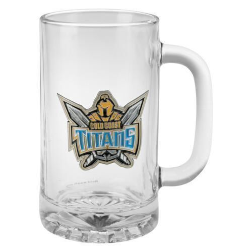 Gold Coast Titans Metal Badge NRL Team Logo 500ml Beer Glass Stein 