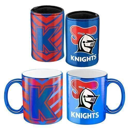 Newcastle Knights NRL Team Metallic 330ml Coffee Mug Cup & 375ml Can Cooler Gift Set