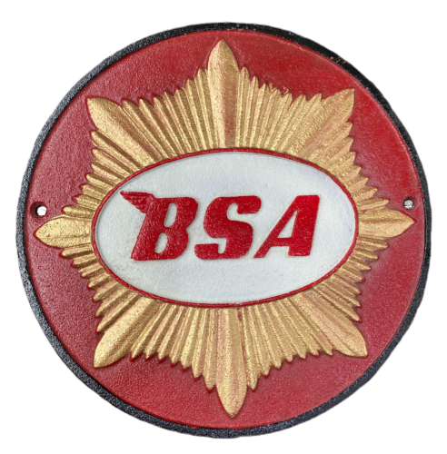 BSA Motorcycles Red Round 24cm Cast Iron Plaque Decorative Sign