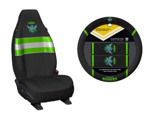 Set of 2 Canberra Raiders NRL Car Seat Covers & Steering Wheel Cover 