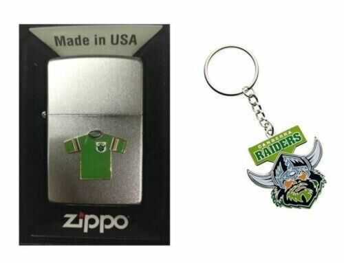 Set 2 Canberra Raiders NRL Team Jersey Refillable Zippo + Team Logo Key Ring