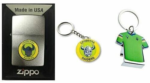 Set 3 Canberra Raiders NRL Heritage Zippo + Heritage & Bottle Opener Key Rings