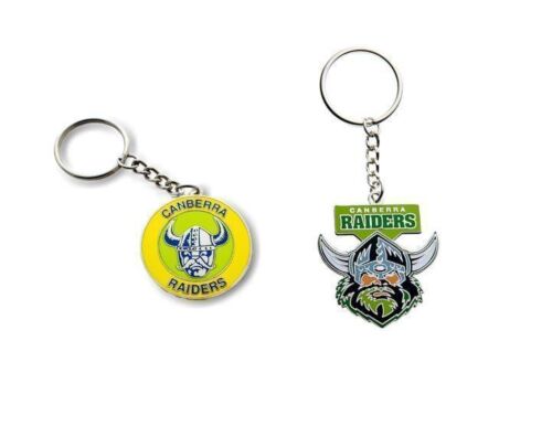 Set of 2 Canberra Raiders NRL Team Heritage Logo Key Ring Keyring Chain + Team Logo Key Ring Keyring