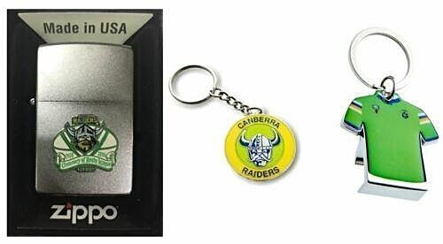 Set 3 Canberra Raiders NRL Centenary Zippo + Heritage & Bottle Opener Key Rings