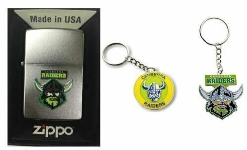 Set 3 Canberra Raiders NRL Team Logo Zippo + Heritage & Team Logo Key Rings