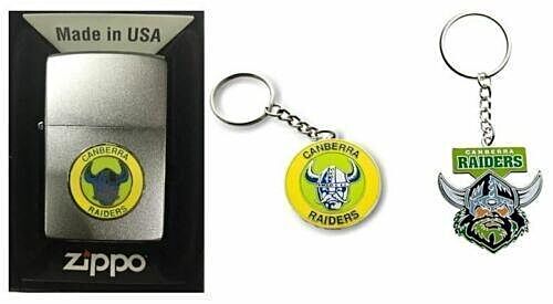 Set 3 Canberra Raiders NRL Heritage Logo Zippo + Heritage & Team Logo Key Rings