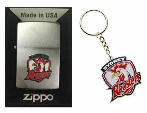 Set 2 Sydney Roosters NRL Team Logo Refillable Zippo + Team Logo Key Ring