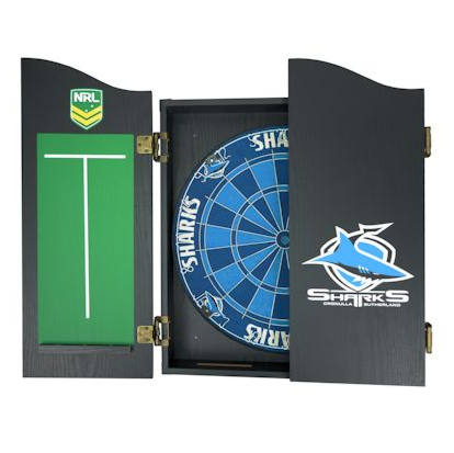 Cronulla Sharks NRL Bristle Dartboard and Wooden Cabinet Dart Board 