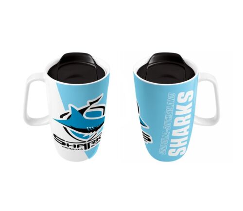 Cronulla Sharks NRL Team Logo 500mL Ceramic Travel Mug With Handle