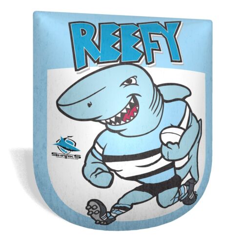 Cronulla Sharks NRL Team Logo 35x40cm Reefy Mascot Shield Shaped Cushion Pillow