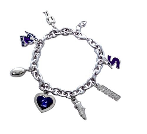 Melbourne Storm NRL Team Charm Bracelet With Charms Chain Jewellery