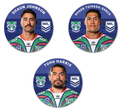 New Zealand Warriors NRL Team Player Image Bar Pin Button Badges x3 Johnson Tuivasa-Sheck Harris