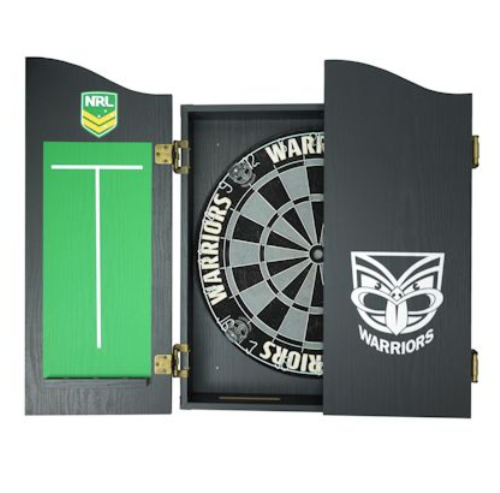 New Zealand Warriors NRL Bristle Dartboard and Wooden Cabinet Dart Board 