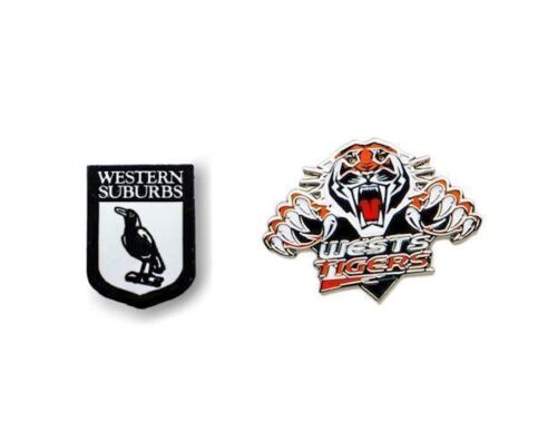 Set of 2 Western Suburbs Magpies NRL Team Heritage Logo Collectable Lapel Hat Tie Pin Badge + Wests Team Logo Pin Badge
