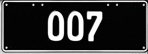 007 White on Black 37cm x 13cm Novelty Number Plate 
