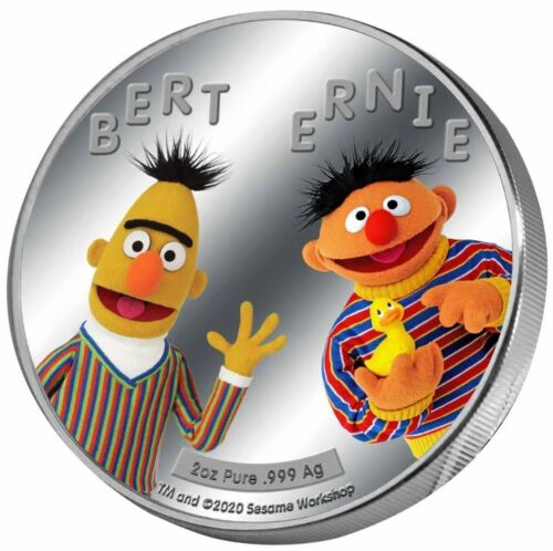2021 Sesame Street Bert & Ernie $5 Coloured 2oz Silver Proof Coin Samoan Legal Tender