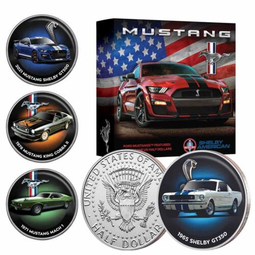 Ford Mustang Enamel USA Half Dollar 10 Coin Collection Comprises of 10 Full Colour Genuine USA Half Dollars