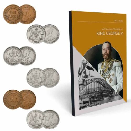 King George V 1911 - 1936 Australian Coinage Predecimal Pack Graded Very Good - Fine 6 Coin Set